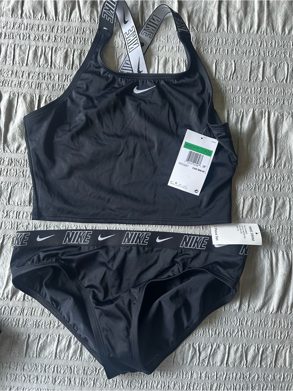 Nike Kids Black Two-Piece Swim Bikini Set with Branded Elastic